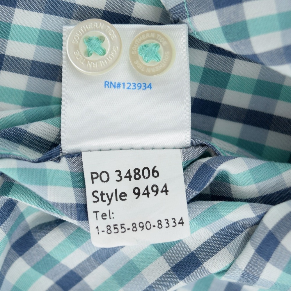 Southern Tide Men's XL Nassau Gingham Cotton Stretch LS Sport Shirt Green Blue - Picture 9 of 15